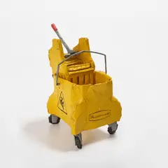 Tom Sachs, Rubbermaid Mop Wringer and Bucket, 1994, mixed media construction with steel wire, foam-core, duct tape and nails