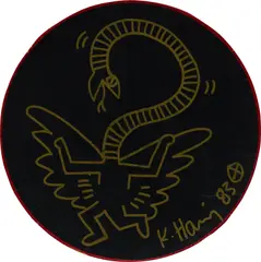 Untitled by Keith Haring, 1983, pen on hat box top, sold Feb 2025