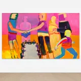 Katherine Bradford, Hand Shake, 2019, acrylic on canvas, in 2 parts