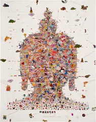 Gonkar Gyatso, Buddha in Our Times/Batman, 2010-2012, silkscreen, mixed media and graphite on paper