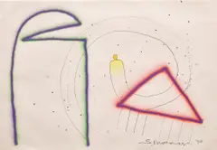 Three Shapes are Drawn by Sadamasa Motonaga, 1978, acrylic and Chinese ink on paper, offered Feb 2025