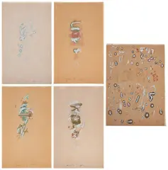 John Chamberlain, Five works (i-v): Untitled, 1985, color and metallic ink on paper, in 5 parts