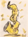 Claes Oldenburg, Study for Soft Saxophone, 1991, charcoal and watercolor on paper