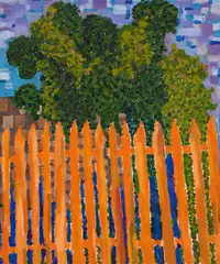Fenced Tree by Lynne Mapp Drexler, 1997, oil on canvas, sold Feb 2025
