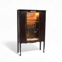 Walton Ford, 1.September. 1914: 1:00 PM, 1995, oil on panel and mixed media construction with stuffed pigeon, found furniture, photographs, electric lights and a collection of brass keys on a ring