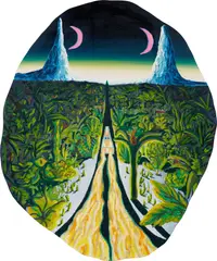Eliot Greenwald, Night Car (jungle egg), 2021, oil stick on shaped canvas