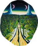 Eliot Greenwald, Night Car (jungle egg), 2021, oil stick on shaped canvas
