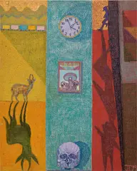 Jj Manford, Time Conflagration, 2019, oil stick, oil pastel and Flashe on burlap over canvas