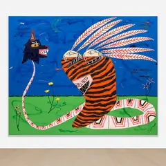 Serpent Keeper V Doom by Jordy Kerwick, 2021, acrylic, oil and spray paint on canvas, sold Feb 2025