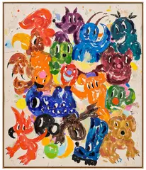 Szabolcs Bozó, "A Kert" The Garden, 2021, acrylic, oil, oilstick, spray paint and paper collage on canvas