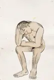 Louis Fratino, Thinking Self-Portrait, 2019, ink and wash on paper