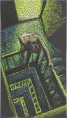 Jane Dickson, Woman on Stairs (Study for Etching), 1984, oilstick on black paper