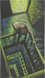 Jane Dickson, Woman on Stairs (Study for Etching), 1984, oilstick on black paper