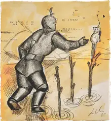 Sandro Chia, Untitled No. 32, 1985, watercolor, ink, pencil and typewriter on paper