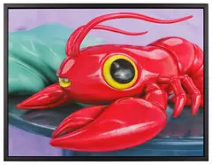 César Piette, Still life with lobster, 2021, acrylic with polyurethane varnish on panel, in artist's chosen frame