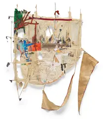 Elliott Hundley, Untitled, 2005, paper collage, fabric, wire, wood and found materials