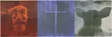 The Bruce High Quality Foundation, Father, Son, and Holy Ghost, 2012, silkscreen on canvas, triptych