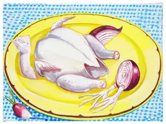 Nikki Maloof, Chicken and Yellow Plate, 2021, oil on linen