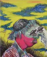 Simphiwe Ndzube, Madolo, 2019, acrylic and paper collage on canvas