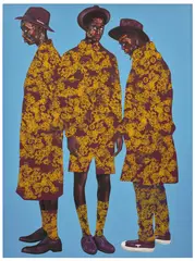 Emmanuel Taku, Dusk stylers, 2022, acrylic and paper collage on canvas
