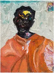 Ludovic Nkoth, She Wears Orange, 2020, oil, acrylic and sand on canvas