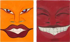 Two works: (i) Orange Glare ; (ii) Crimson Grin by Tunji Adeniyi-Jones, 2019, (i) oil on panel (ii) oil on canvas, sold Jun 2025