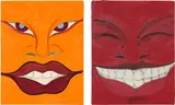 Two works: (i) Orange Glare ; (ii) Crimson Grin by Tunji Adeniyi-Jones, 2019, (i) oil on panel (ii) oil on canvas, sold Jun 2025