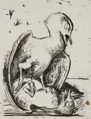 Walton Ford, Untitled (two birds), 2020, ink and pencil on paper