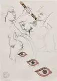 Kati Heck, Skizze Einladung, 2021, pencil, gouache and Letraset on paper