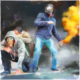 Jerome Lagarrigue, Riot, 2020, oil on linen