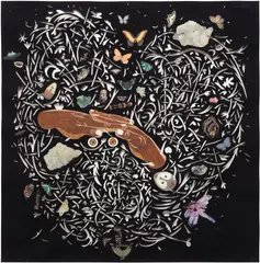 Near & Far by William Villalongo, 2020, acrylic, cut velour paper and pigment print collage, sold Sep 2025