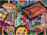 Kate Pincus-Whitney, Paradise à la Carte: Parilla in the Boedo (Capital City Buenos Aires), 2021, acrylic, polycolour and gouache on canvas