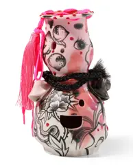 Jiha Moon, Pink Peach, 2019, porcelain, underglaze, glaze, shoelace, tassel and synthetic hair