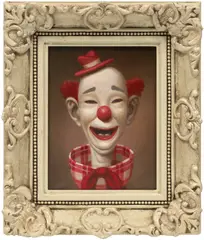 Marion Peck, Red Clown 3, 2019, oil on canvas, in artist's frame