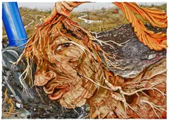 Kate Klingbeil, Sedimental, 2021, acrylic, pigment, Flashe, pumice, sand, crushed garnet, rocks from Lake Michigan and Lake Charlevoix, ceramic, shells, found objects, chalk pastel and oilstick on canvas