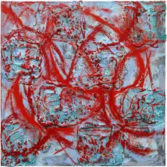 Ryan Cosbert, Distilled Waters, 2022, acrylic, oilstick, cowrie shells and sand on canvas
