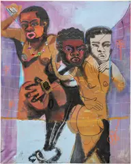 Jonathan Lyndon Chase, 3 graces of Olney, 2018, acrylic, spray paint, glitter, marker and rhinestones on canvas
