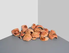 Pathfinder by Katja Novitskova, 2014, terracotta pots, digital print on decal and ochre, sold Sep 2025