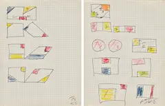 Keith Sonnier, Two works: (i) 1A ; (ii) 1B, 1968, color pencil and pen on graph paper