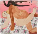 Bony Ramirez, El Exótico, 2022, acrylic, color pencil and wallpaper collage on paper