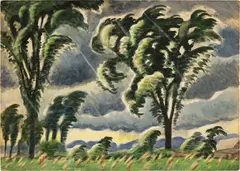 Charles E. Burchfield, Windblown Elms, watercolor on paper laid down on paperboard