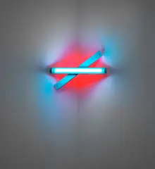 Dan Flavin, untitled, 1972, red and blue fluorescent light