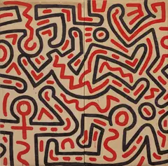 Keith Haring, Two works: (i-ii) Untitled, 1984, acrylic on muslin