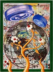 Kenny Scharf, NEW WORLD ORDER, 1991, oil, acrylic and silkscreen ink on canvas, in artist’s frame