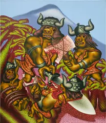 Peter Saul, Prehistoric Women, 1992, acrylic and oil on canvas