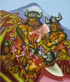 Peter Saul, Prehistoric Women, 1992, acrylic and oil on canvas