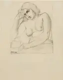 Tamara de Lempicka, Nude with a Book, 1932, graphite on paper