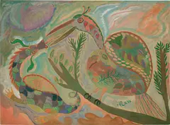 Chico da Silva, Sem título (Animais Imaginários), gouache on paper mounted on hardboard