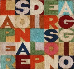 La persona e il personaggio by Alighiero Boetti, 1988, embroidery on canvas, sold May 2025