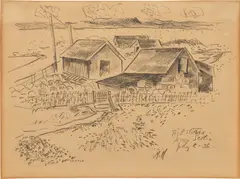 Fish Stores, Nova Scotia by Marsden Hartley, 1936, pencil on paper, sold May 2025